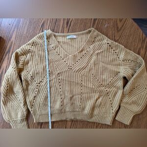 moon & madison V-Neck Cropped Sweater in Mustard tan/yellow